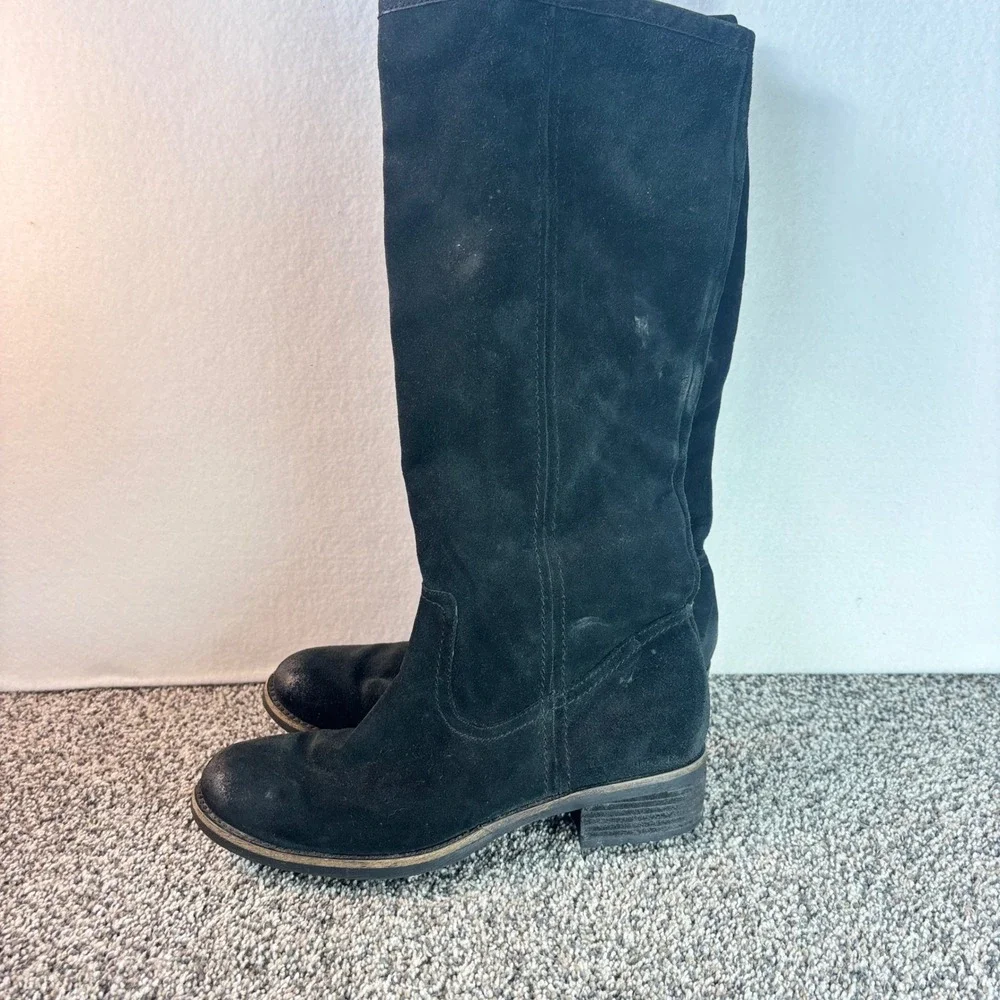 Franco Sarto A-Track Black Suede Tall Pull On Boots Leather Upper Size 8M